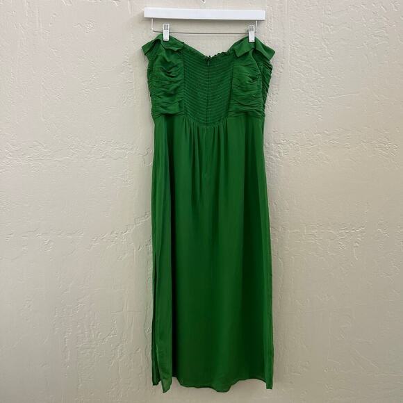 EUC $365 Reformation Lore Ruched Strapless Kelly Green Midi Dress - Picture 7 of 10